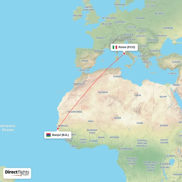Banjul - Rome direct flight map