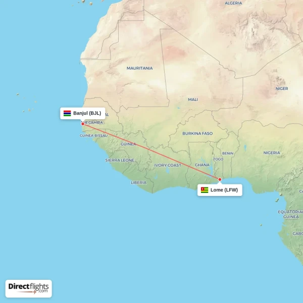 Banjul - Lome direct flight map