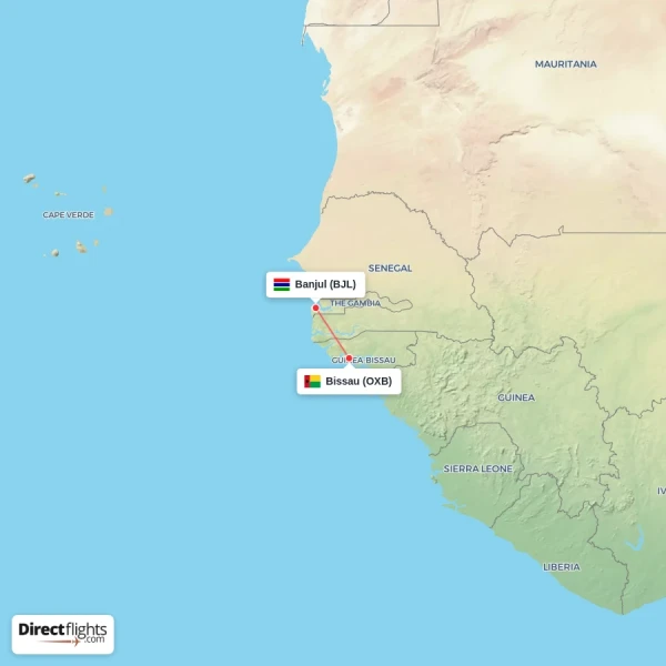 Banjul - Bissau direct flight map