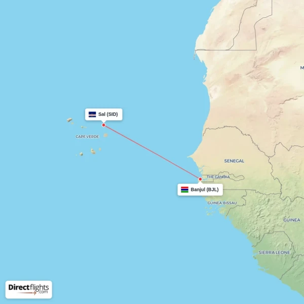 Banjul - Sal direct flight map