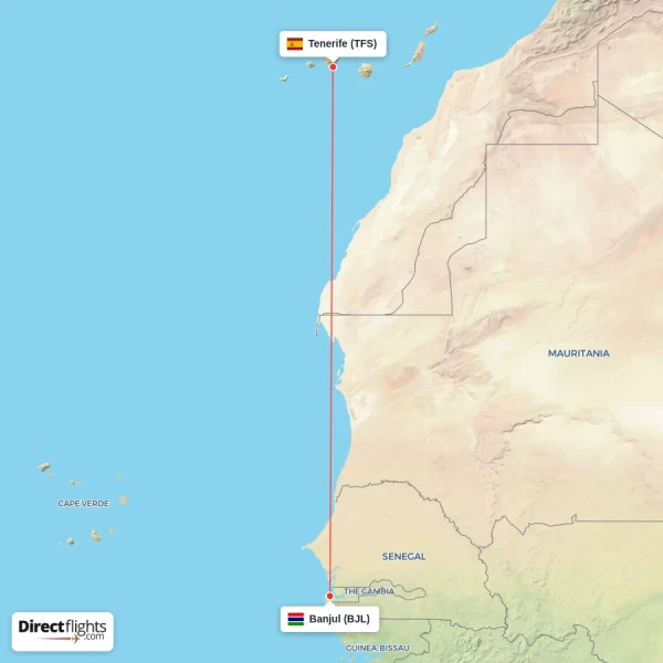 Banjul - Tenerife direct flight map
