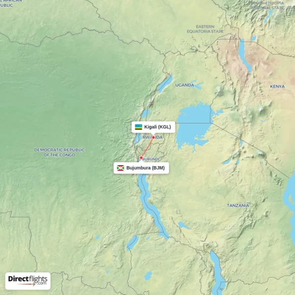 Bujumbura - Kigali direct flight map