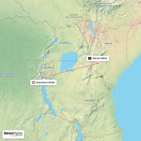 Bujumbura - Nairobi direct flight map