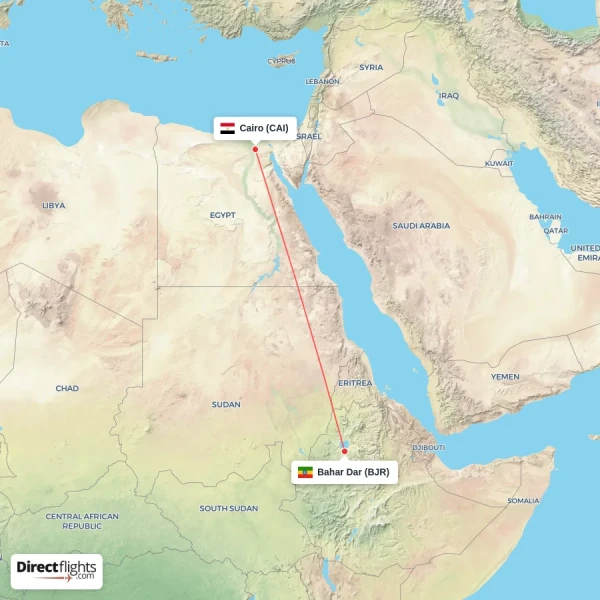 Bahar Dar - Cairo direct flight map