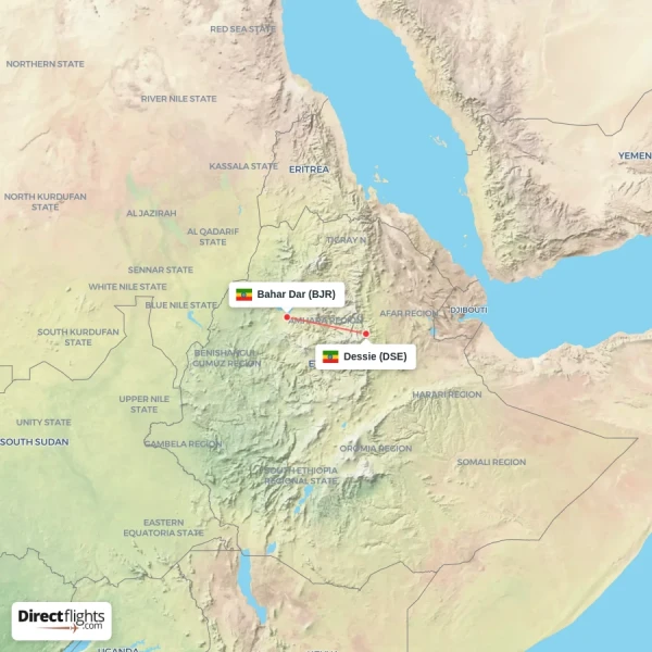 Bahar Dar - Dessie direct flight map