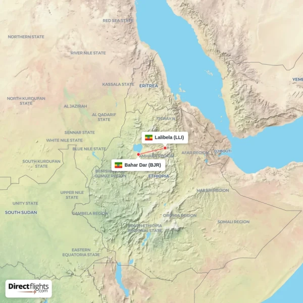 Bahar Dar - Lalibela direct flight map