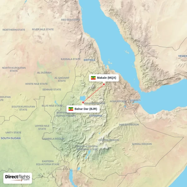 Bahar Dar - Makale direct flight map