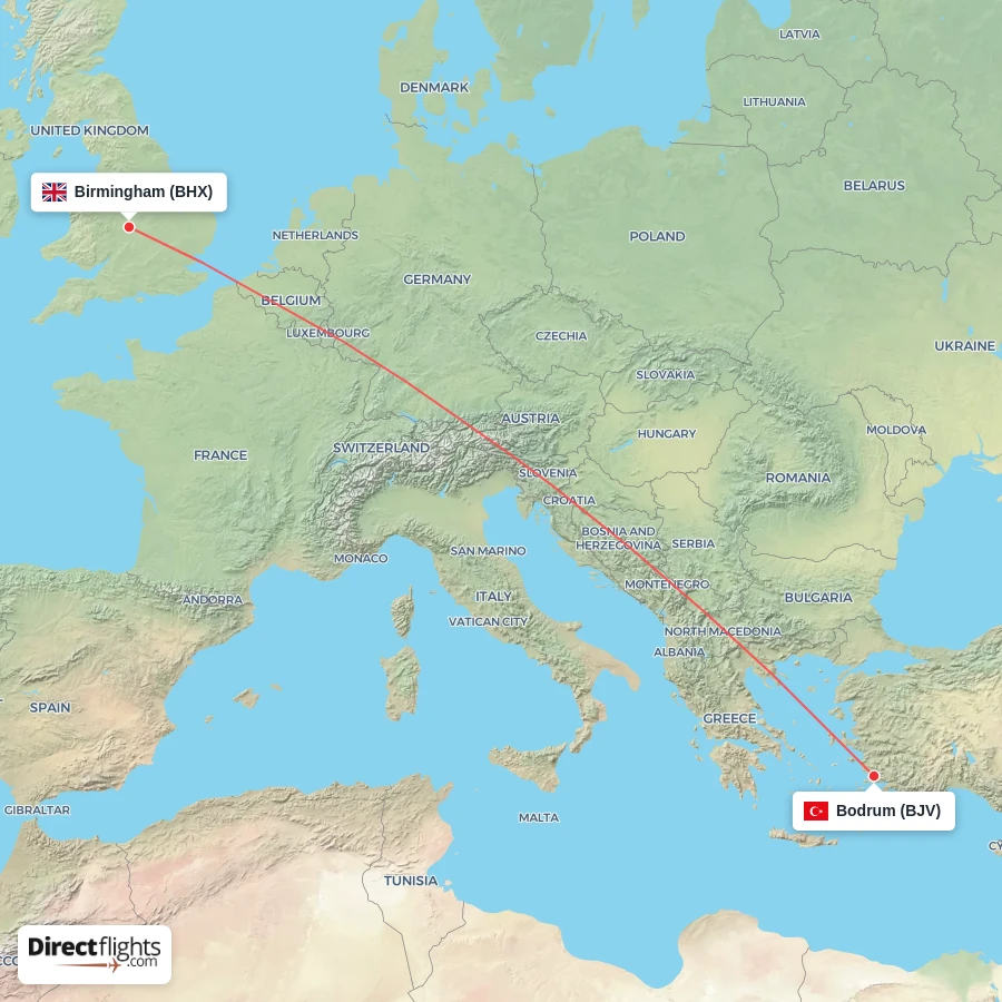 BJV - BHX route map