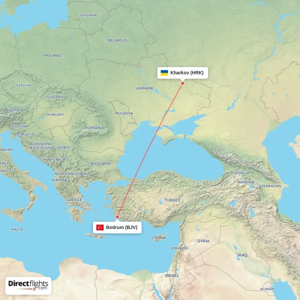 Bodrum - Kharkov direct flight map