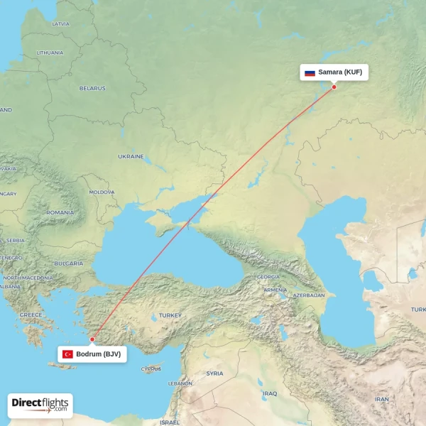 Bodrum - Samara direct flight map
