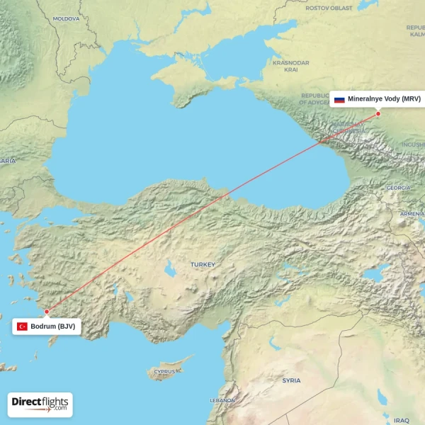 Bodrum - Mineralnye Vody direct flight map