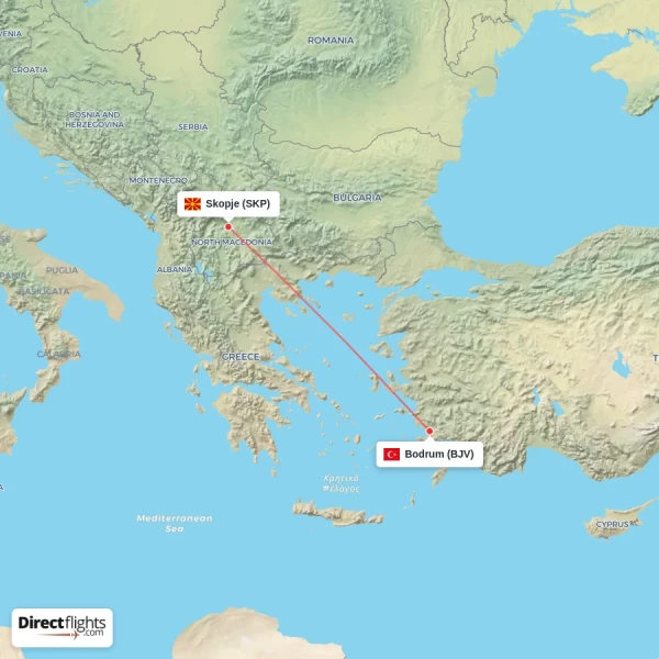 Bodrum - Skopje direct flight map