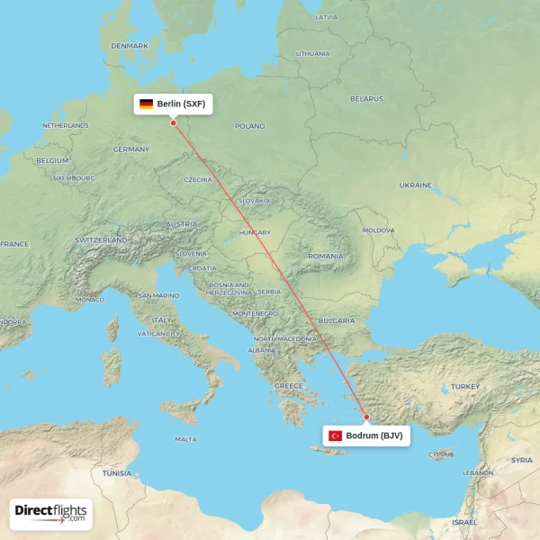 Bodrum - Berlin direct flight map