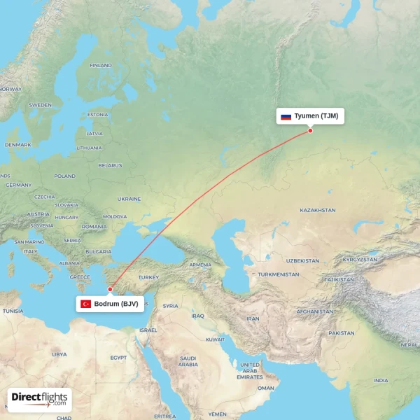 Bodrum - Tyumen direct flight map