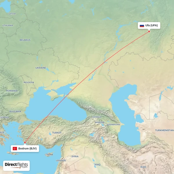 Bodrum - Ufa direct flight map