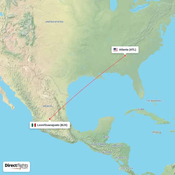 Leon/Guanajuato - Atlanta direct flight map