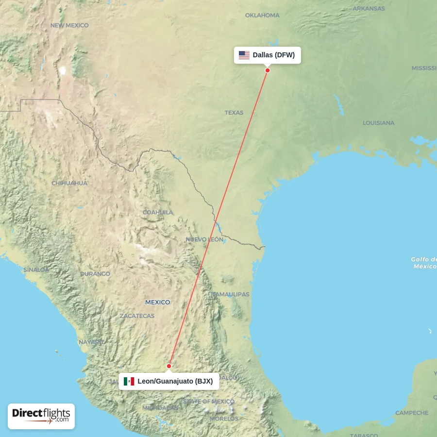 BJX - DFW route map