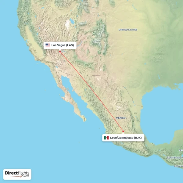 Leon/Guanajuato - Las Vegas direct flight map