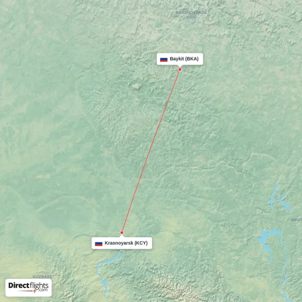Baykit - Krasnoyarsk direct flight map