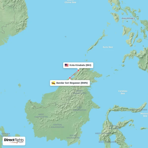 Kota Kinabalu - Bandar Seri Begawan direct flight map