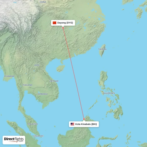 Kota Kinabalu - Dayong direct flight map