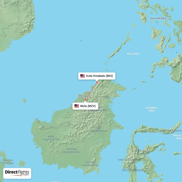 Kota Kinabalu - Mulu direct flight map