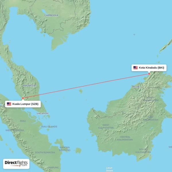 Kota Kinabalu - Kuala Lumpur direct flight map