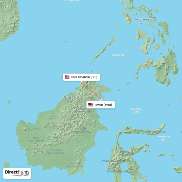 Kota Kinabalu - Tawau direct flight map