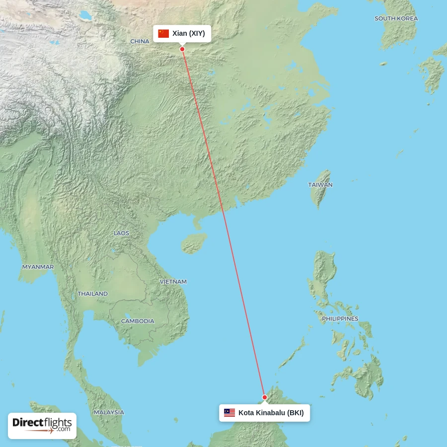 BKI - XIY route map