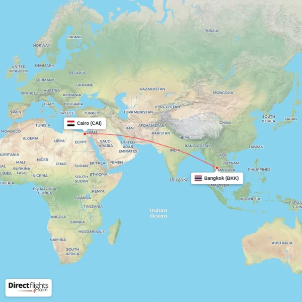 Bangkok - Cairo direct flight map
