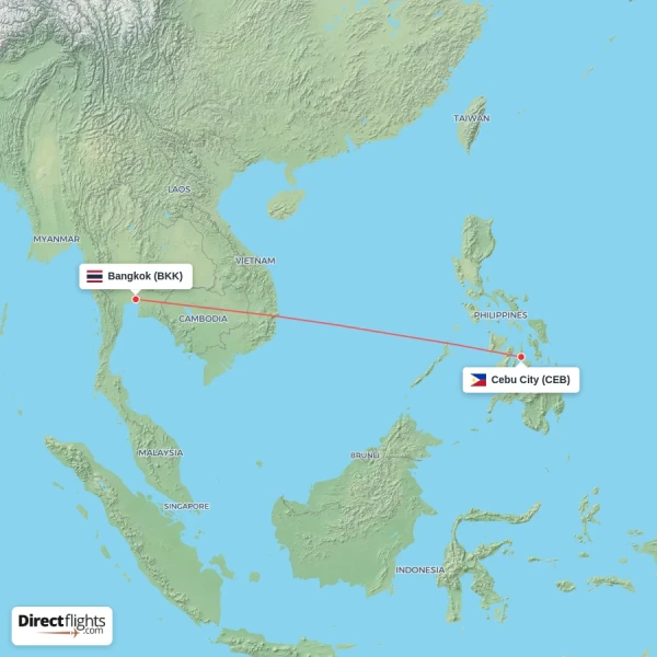 Bangkok - Cebu City direct flight map
