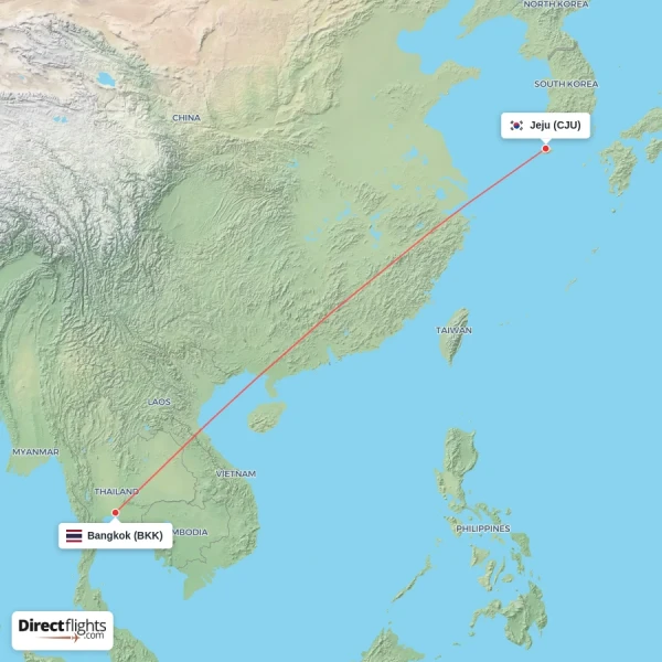 Bangkok - Jeju direct flight map