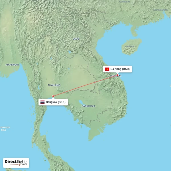 Bangkok - Da Nang direct flight map