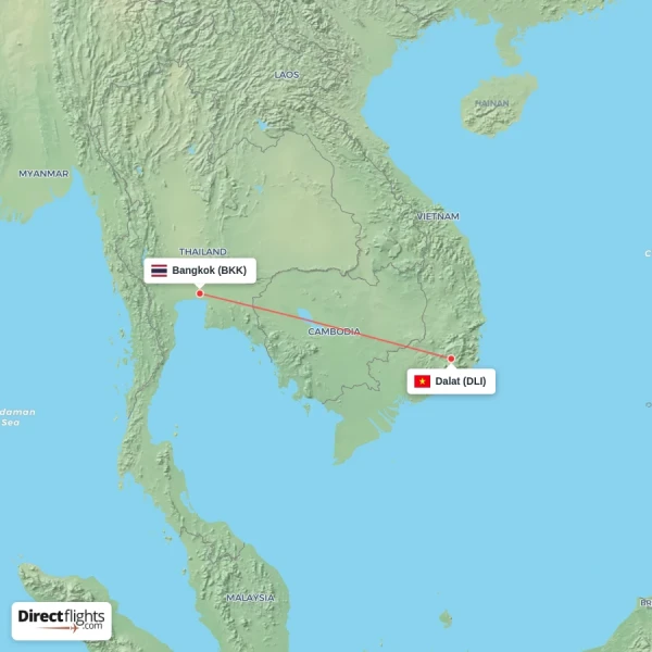 Bangkok - Dalat direct flight map