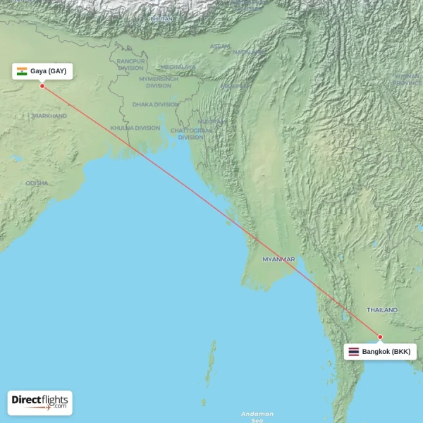Bangkok - Gaya direct flight map