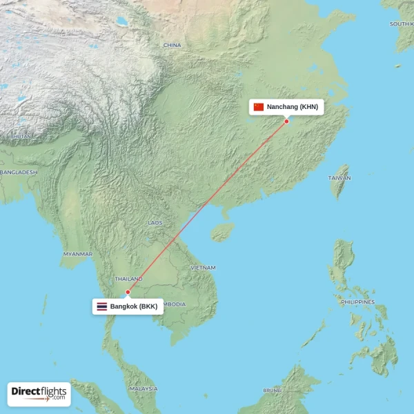 Bangkok - Nanchang direct flight map