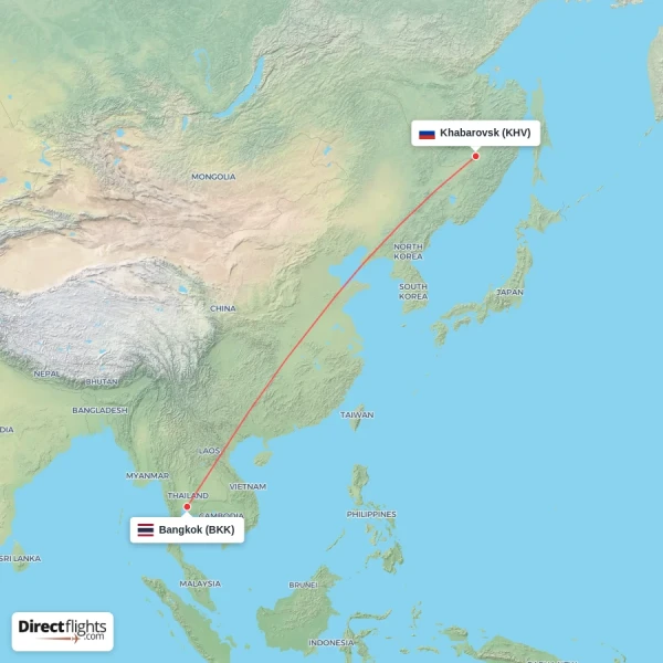 Bangkok - Khabarovsk direct flight map