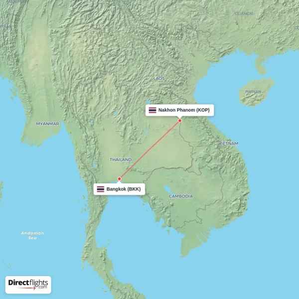 Bangkok - Nakhon Phanom direct flight map