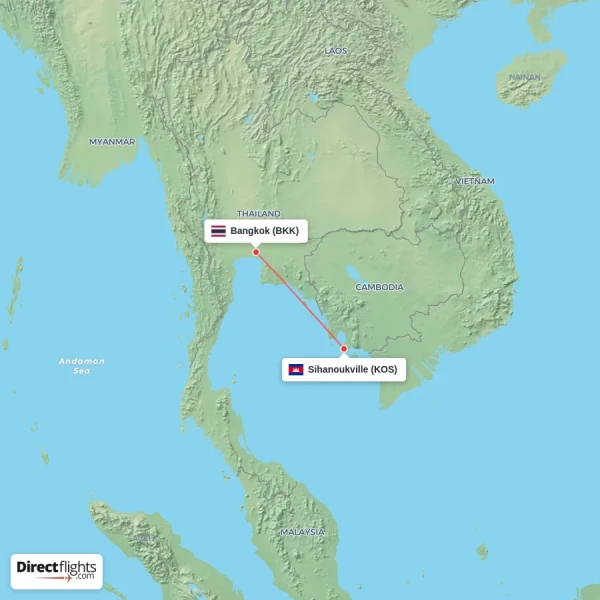 Bangkok - Sihanoukville direct flight map