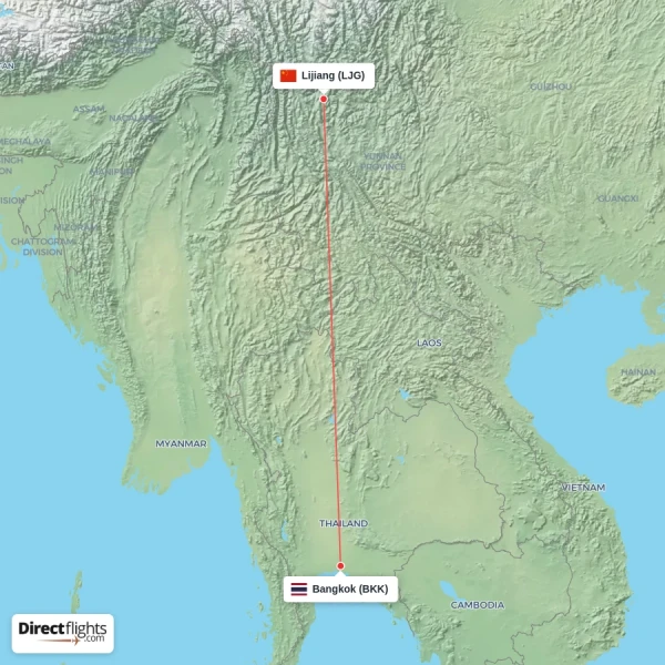 Bangkok - Lijiang direct flight map