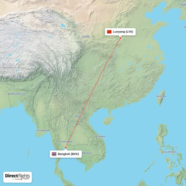 Bangkok - Luoyang direct flight map