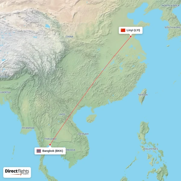Bangkok - Linyi direct flight map