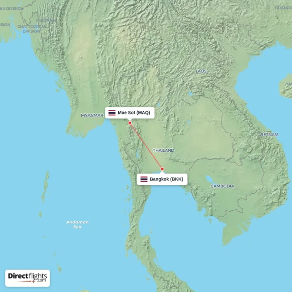 Bangkok - Mae Sot direct flight map