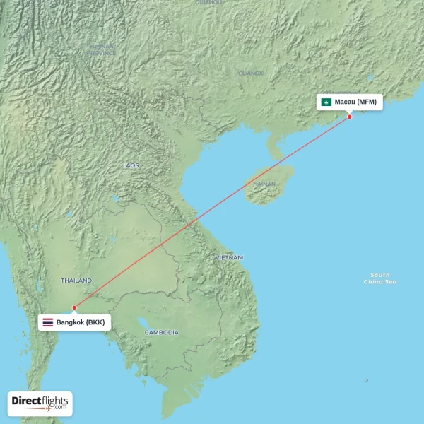 Bangkok - Macau direct flight map