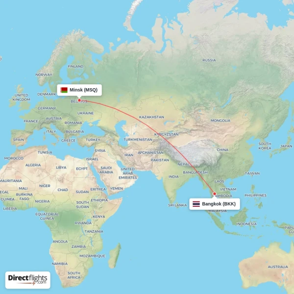 Bangkok - Minsk direct flight map