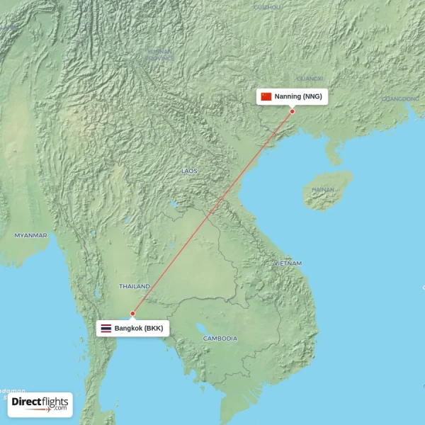 Bangkok - Nanning direct flight map