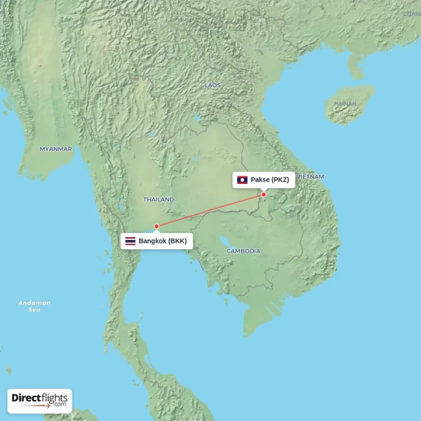 Bangkok - Pakse direct flight map