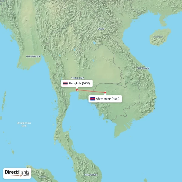 Bangkok - Siem Reap direct flight map