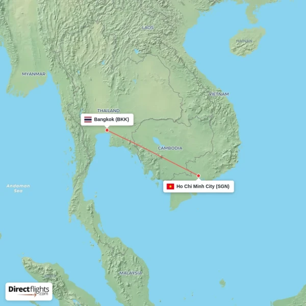 Bangkok - Ho Chi Minh City direct flight map