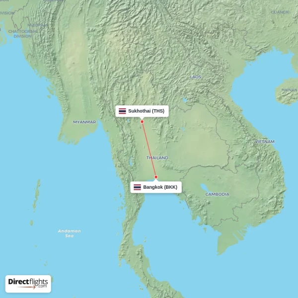 Bangkok - Sukhothai direct flight map